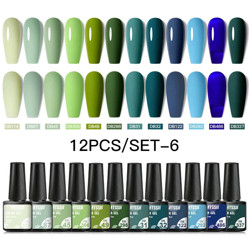 MTSSII 12ks modrá fialová tmavo farebná gél lak na nechty Dlhodobý hybrid pre základňu Mattetop Coat nasiaknutím z UV LED gélového sety