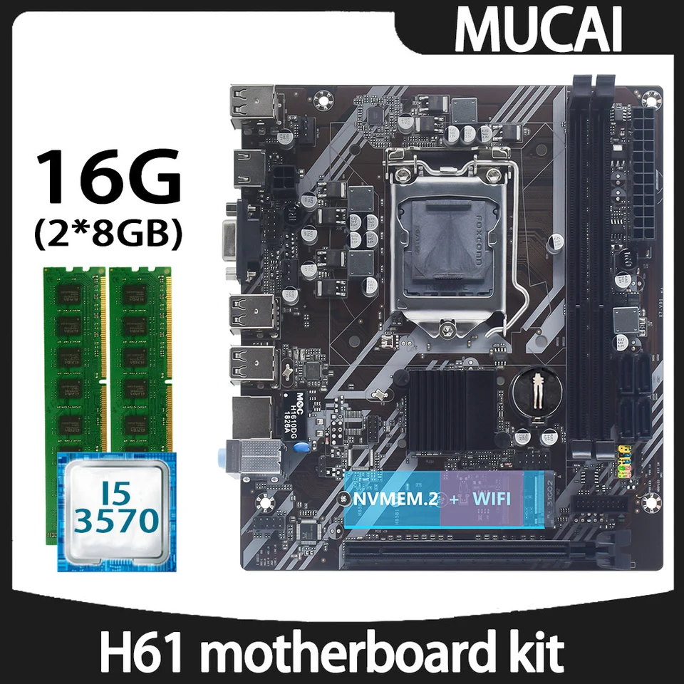 MUCAI H61 Základná doska DDR3 16 GB (2*8 GB) 1600 MHz RAM Pamäť s procesorom CPU Intel Core i5 3570 a LGA 1155 SET