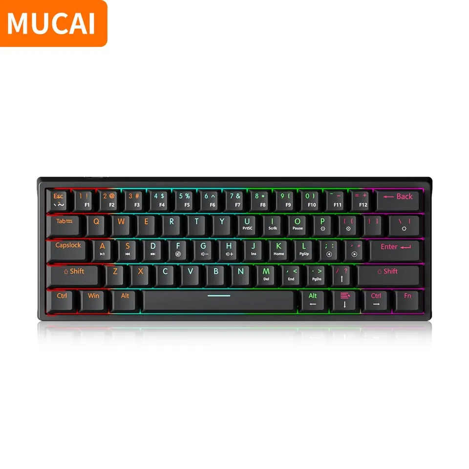 MUCAI MK61 USB HROV Mechanická klávesnica 61 Klávesy Červený spínač káblový kábel RGB podsvietená horúca výmena