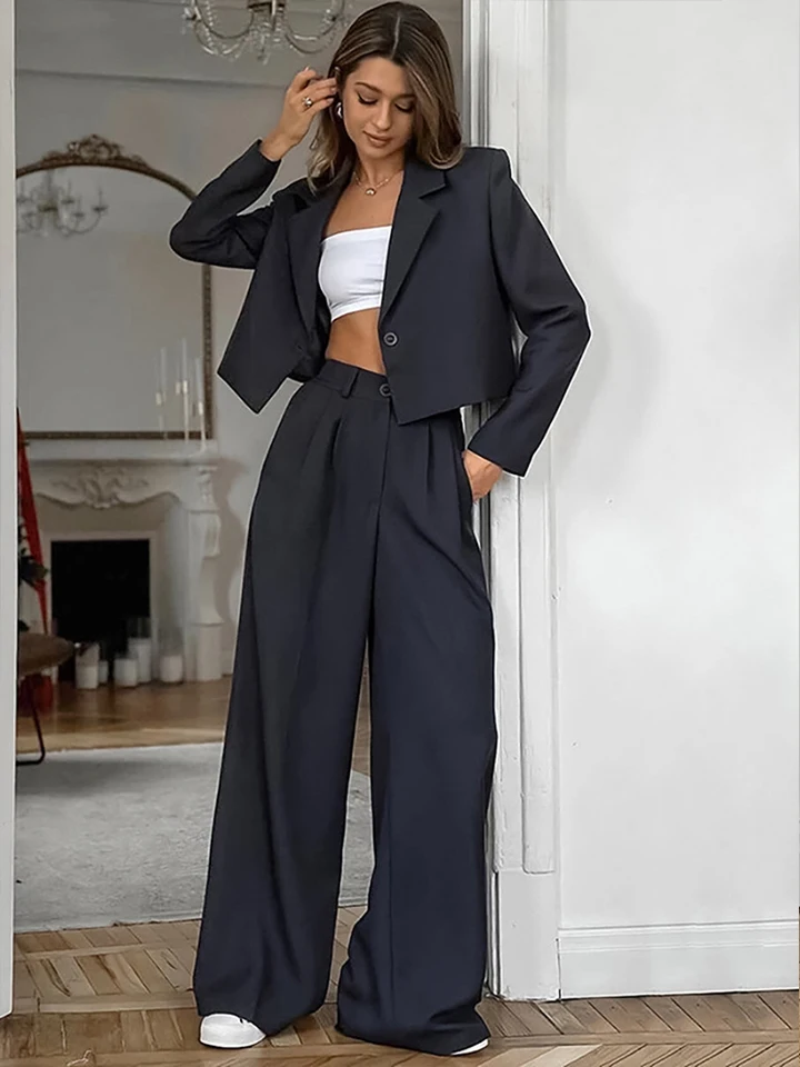 Mueyaruho ženy 2024 jeseň zima Solid Office Pant Pant Set Outfits Pohorky 2 s dvoma kusmi súpravy pre ženy