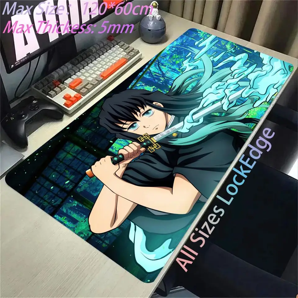 Muichiro Tokito Demon Slayer Slayer Mousepad Anti-Slip Zhustená podložka Mouse Presimate Gaming Hering Keyboard Table Mat pre PC Desk Pad