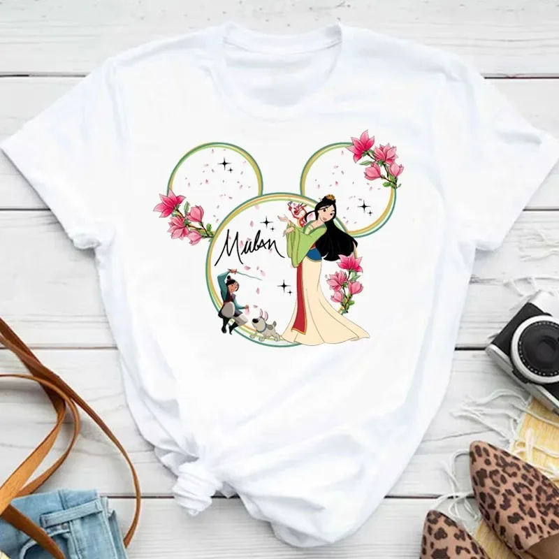 Mulan Princess Print Dámske tričko Disney Mickey Casual Fashion krátke rukávy Tieň