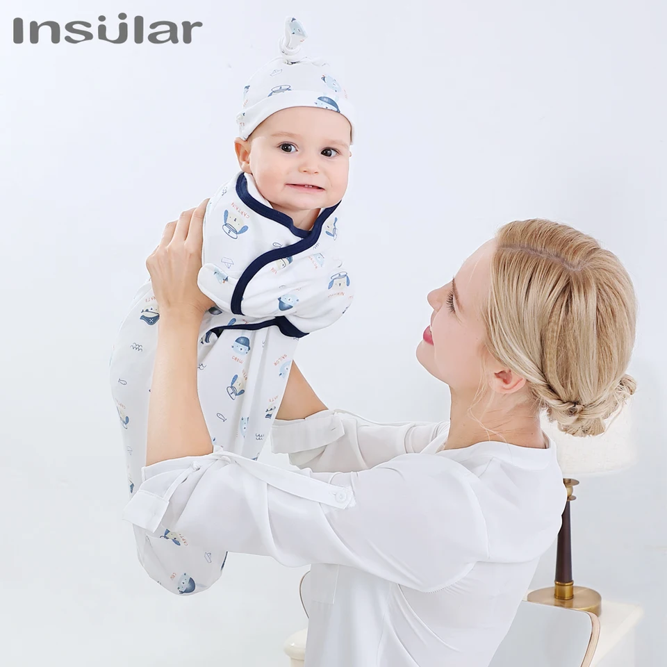 Mulové detské prikrývky Swaddles Novonarodený spacák s čiapkou Soft Swaddle Wrap Cotton Detské posteľné príslušenstvo
