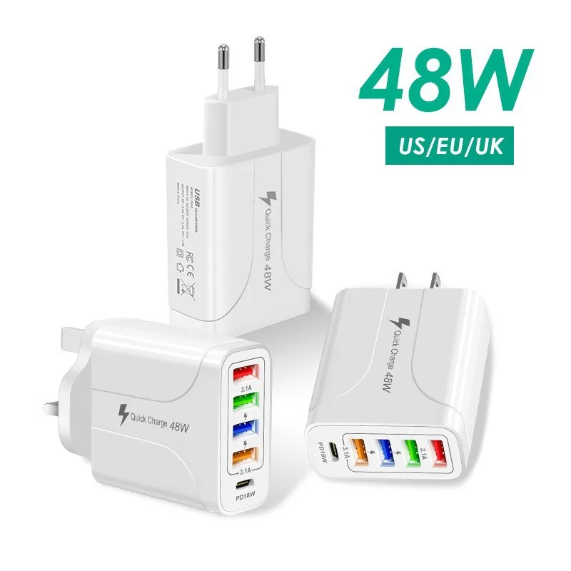 Multi port super rýchle nabíjanie USB PD nabíjačka s multifunkčným nabíjaním cestovného nabíjania Compaktný ľahký štýlový vzhľad