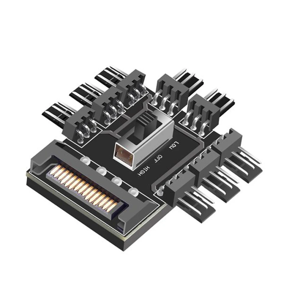 Multi Way Splitter Cooling Fan Hub Praktický multifunkčný odolný klasický SATA 1 až 8 3pin 12V Power Suppply Cooler