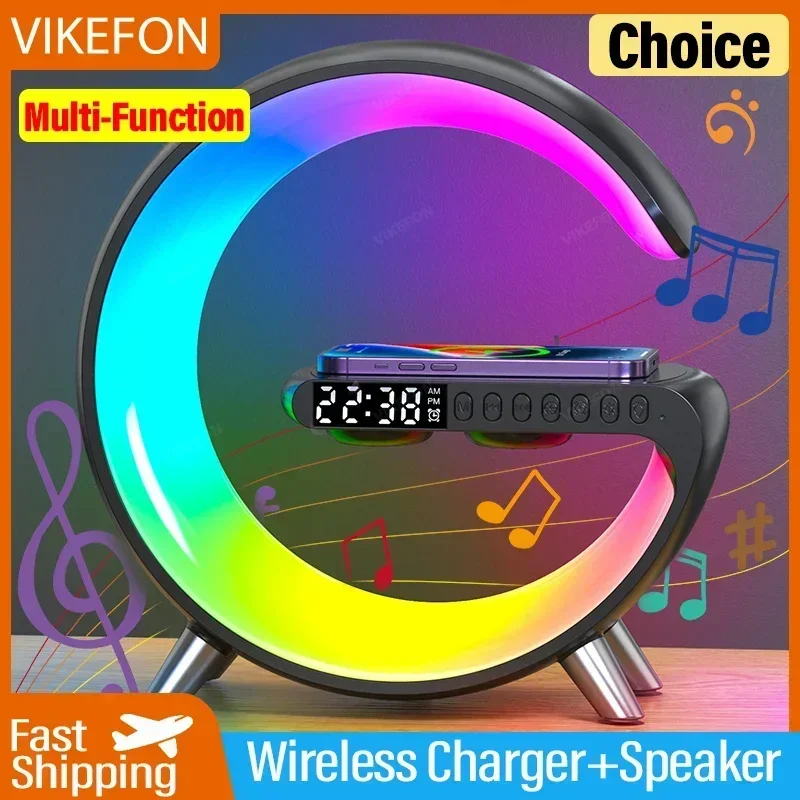 Multifunkcia 3 v 1 bezdrôtový nabíjací stojan Stojan RGB Night Light Rýchle nabíjacie stanica pre iPhone Samsung Xiaomi Huawei