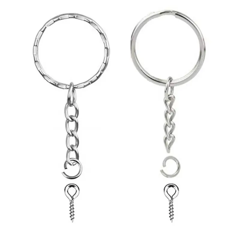 Multifunkcia 50x/set Keychain Rings s reťazovými prsteňmi s otvoreným skokom a kolíky strieborných skrutiek pre remeselnícke šperky Dropship
