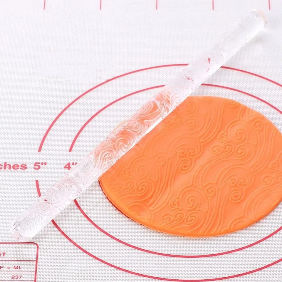 Multifunkčná akrylová textúra Rolling Pin Reliéfne čistiareň Rolling Stick nelepivé fondantné torty valcový hlinu