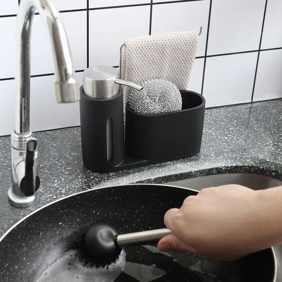 Multifunkčná kuchynská čistiaca súprava SOAP Dávkovač oceľový guľový umývačka kefy RAD Storage Držiteľ caddy pre umývadlo
