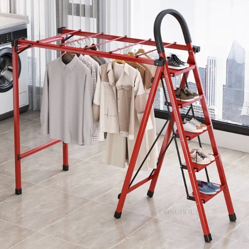 Multifunkčné hliníkové zliatiny 4-stupňové rebríky Indoor Radders Clothing Suching Rack Doual-Purpose Skladacie schodisko T