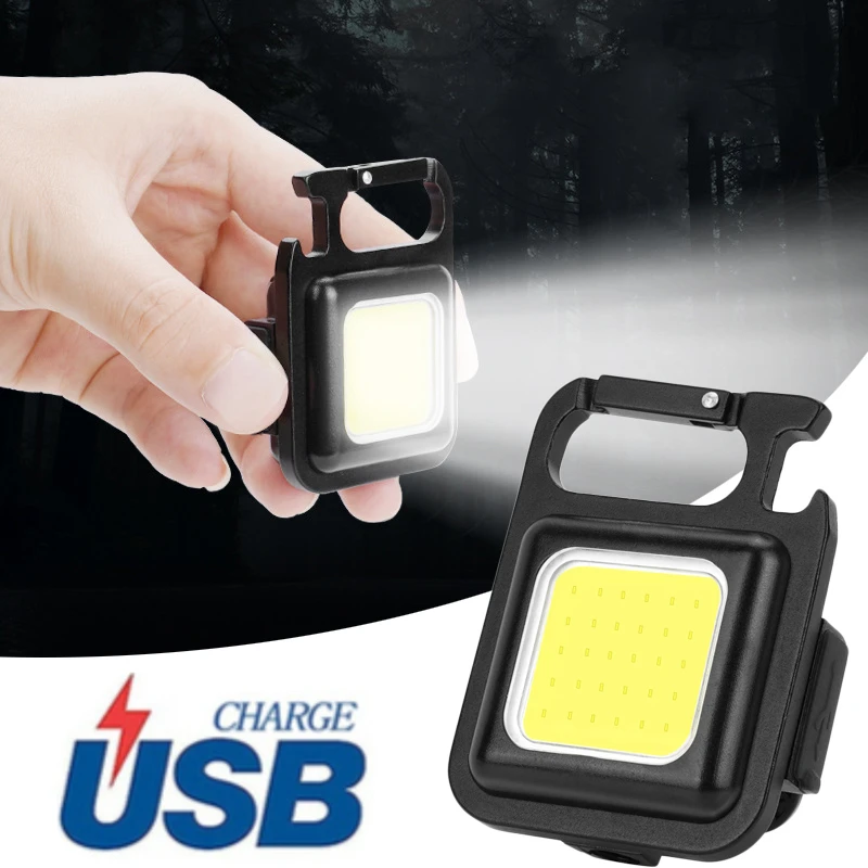 Multifunkčné mini COB LED keychain svetlo USB Nabíjateľná núdzová lampa Prenosná magnetická pracovná práca Light Outdoor Camping Lights