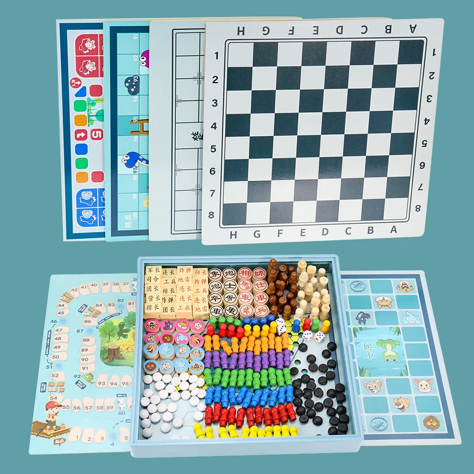 Multifunkčné šachové kontroly pre detskú hádankovú doskovú hru Set Chinese Xiangqi Animal Gobang Go Fly Flying 9 in 1