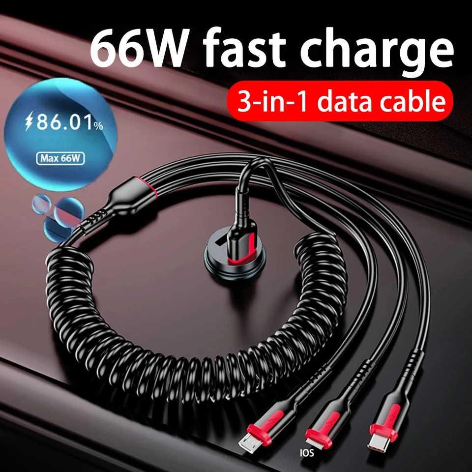 Multifunkčný 3 v 1 Dátový kábel s rýchlym nabíjaním 100 W pre iPhone Xiaomi Huawei Micro USB Lightning Viacnásobný nabíjací kábel portov