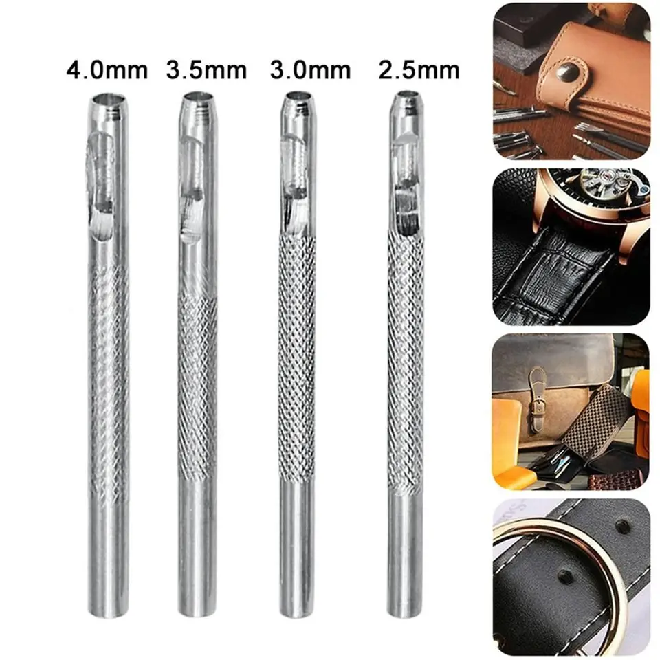 Multifunkčný dierovač koženého otvoru z uhlíkovej ocele 2,5/3/3,5/4 mm dutý otvor Bit Silver Corn-Eye Puncher Watch Belt