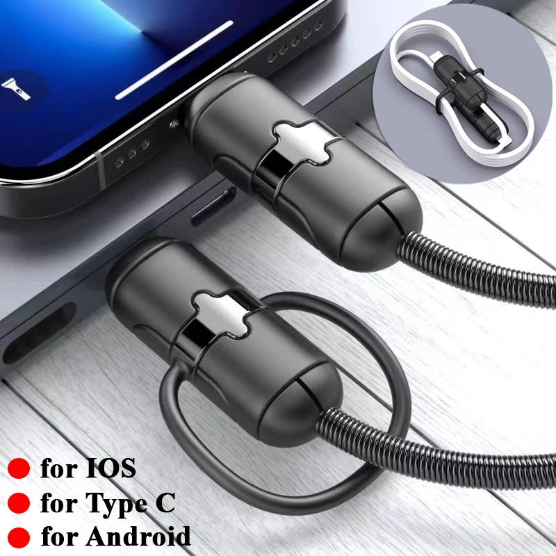 Multifunkčný dátový kábel Ochranný kábel káblového kábla Organizátor silikónu USB drôtený kryt pre iOS typ C Android
