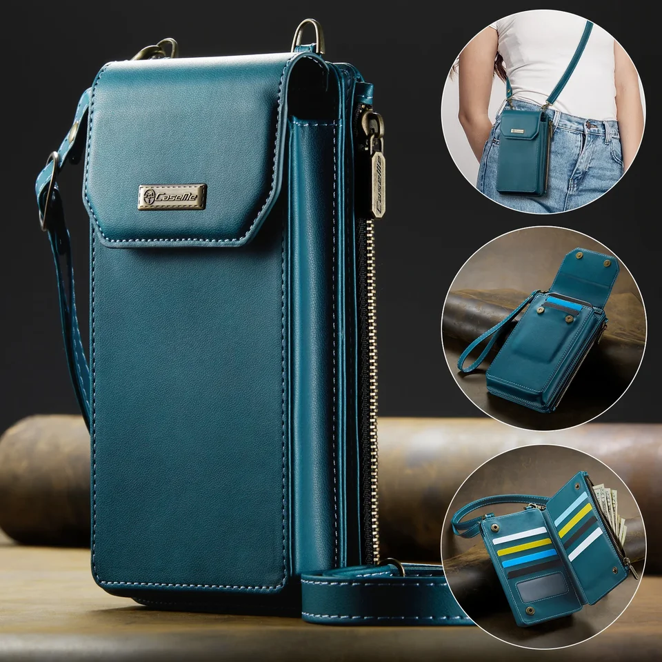 Multifunkčný telefón s veľkou kapacitou Cestovná peňaženka Smartfóny pod 7,3 palca pre iPhone Universal Zipper Crossbody rameno