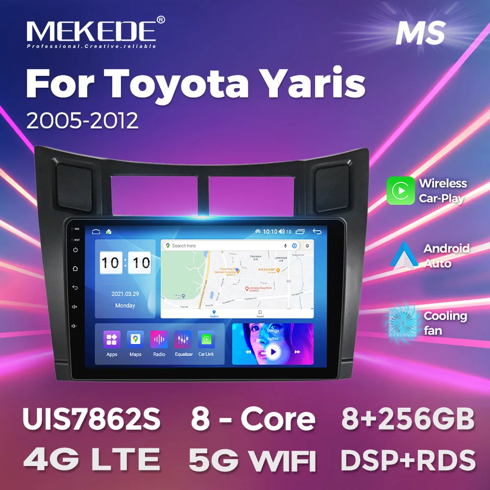Multimediálny hráč Mekede Car pre Toyota Yaris 2007-2012 GPS navigácia CarPlay 2 DIN Stereo Head Unit Auto 5G WiFi BT5.0