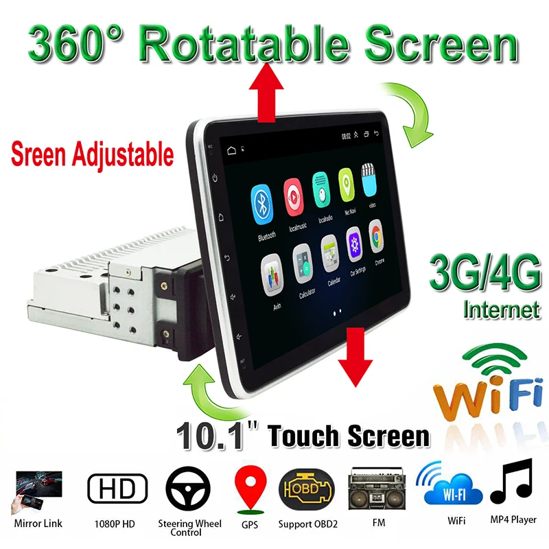 Multimediálny hráč s automobilom/Stereo Universal 7 9 10,1 palca otočná obrazovka 8Core 4G 1Din Android12 Mirrorlink CarPlay GPS