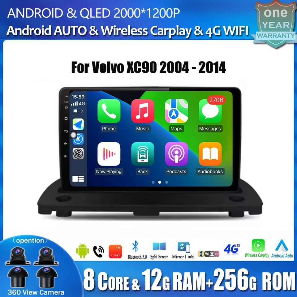 Multimediálny video prehrávač pre auto pre Volvo XC90 2004 - 2014 GPS Navigation Android OS Auto navigačné stereofónne nástroje CarPlay