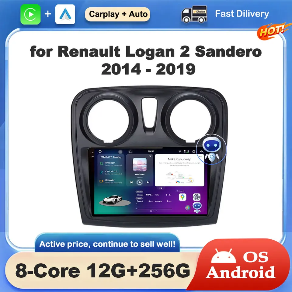 Multimediálny video rádio prehrávač Android OS GPS Navi pre Renault Logan 2 Sandero 2014 - 2019 Bluetooth 4G DSP Stereo HD Screen