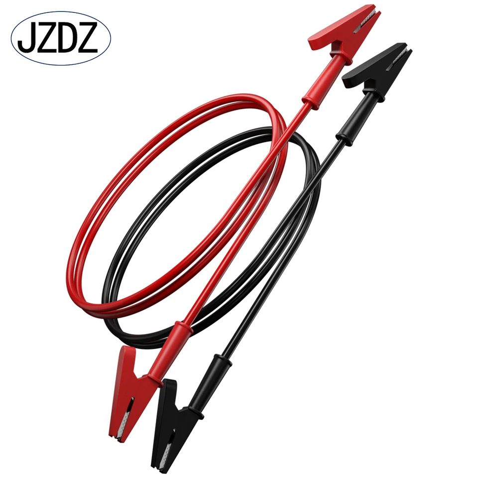 Multimeterový test JZDZ 2PCS Vodiče Duálne aligátorové klipy Krokodílový kábel s klipmi s plným zdvihákom Red Black 1m J.70036