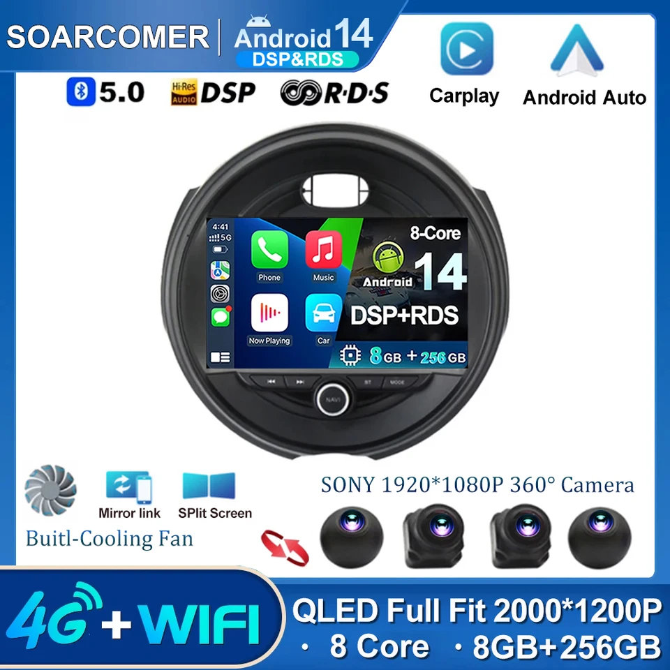 Multimédiá automobilu Android 14.0 pre BMW Mini Cooper F54 F55 F56 F60 2015-2020 Wireless CarPlay Auto DSP GPS 2000*1200p
