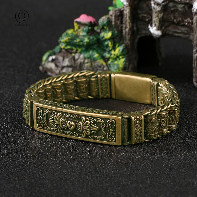 Multiplikátor meďnatého Tibet Vajra Šesť slov Tajomné reťaze náramky Brass Rosary Bangles Módne muži šťastné náramky šperky
