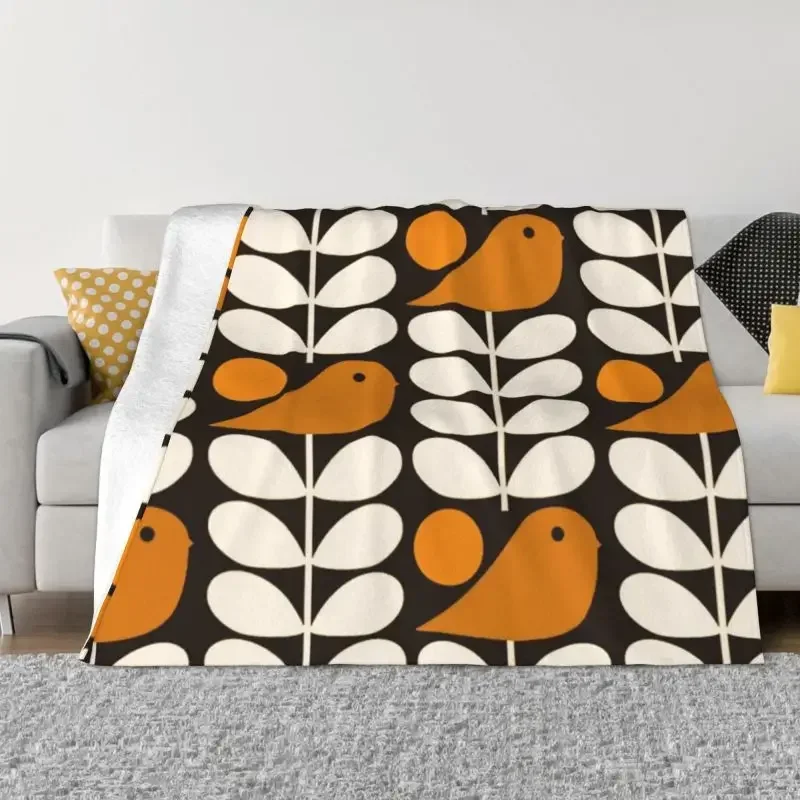 Multistem Birds čierne biele oranžové prikrývky teplé flanel orla kiely scandi hodí prikrývku pre posteľnú plochu pohovky