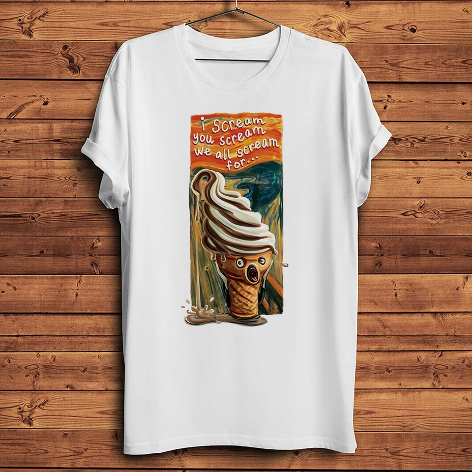 Munch the Scream Ice Cream kužeľ Skrik Funny Artistic Tshirt Men Cascur s krátkym rukávom unisex novinky novinky Streetwear Tee