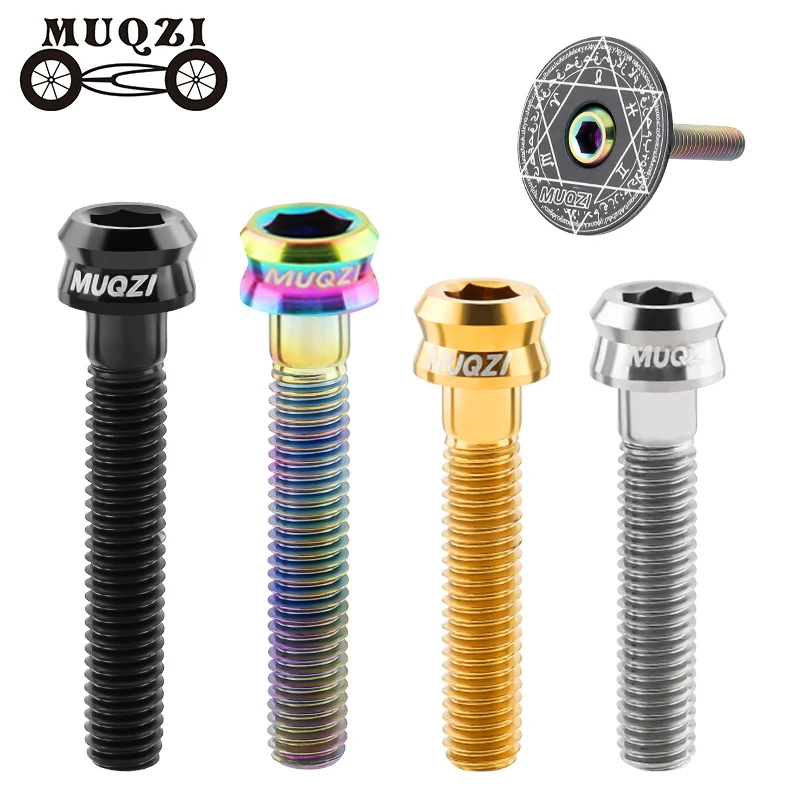 Muqzi bicykel M6 titánový zliatinový stonka skrutkovačka s vrchným uzáverom M6x35mm M6X30MM Super Light MTB Road Bicycle Headset Horná čiapka skrutka