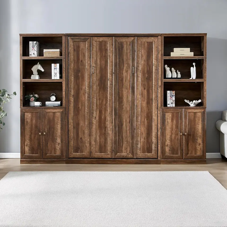 Murphy posteľ s úložným knižniciam v plnej veľkosti skrinka a USB Port Wood Pull Brown Murphy Wall Bed Sklada
