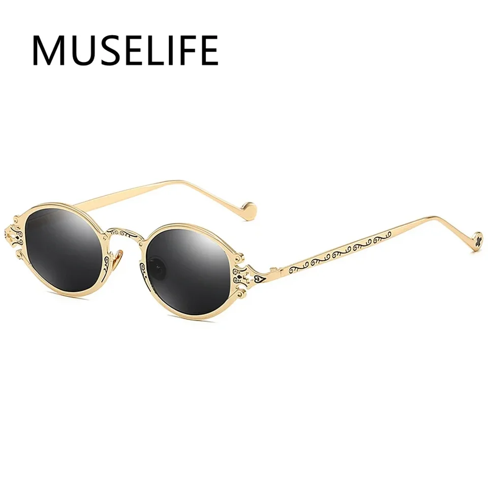 Muselife Gothic Steampunk Pop Oval Vyrezávané slnečné okuliare Ženy Značka dizajnér retro muži Matte rám slnečné okuliare UV400