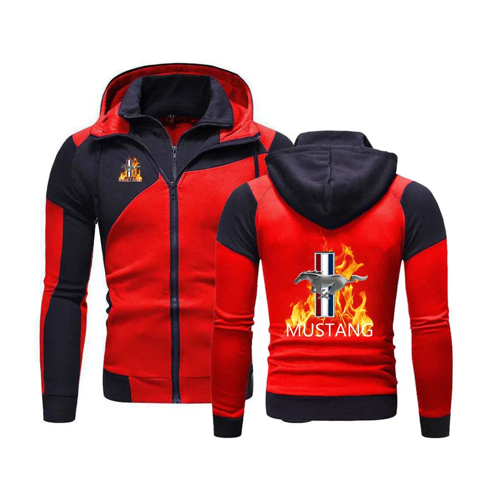 Mustang 2023 Spring a jeseň nový štýl tlač Pánske vysoko kvalitné kapucňu štíhle mikina bunda Sweater Double Zipp Coat Top