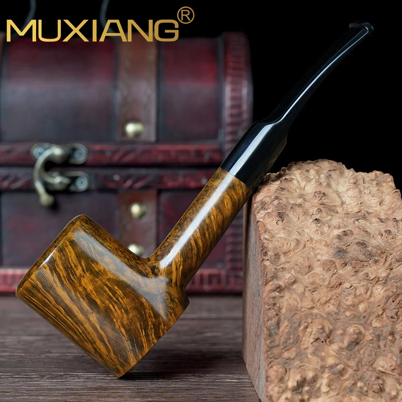 Muxiang Briar Drevené tabakové potrubie Ručne vyrobené fajčiarske potrubie 9 mm filter zakrivené kladivo potrubie Desktop Briarwood Rúrky ľahké prenášanie na darček