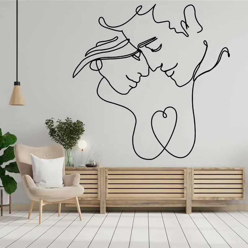 Muž a ženská pár línia Abstrakt Avatar Art Vinyl Wall Sticker Domov obývacia izba Spálňa Minimalistická nálepka nástenná maľba 9