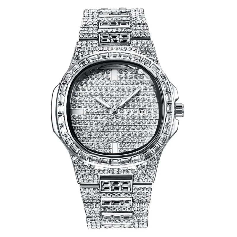 Muž Big Brand Watches Fashion Alloy Band Hip Hop Diamond Golden Luxury Dátum Quartz Vintage Watch Relojes Lujo Marcas Men 2024