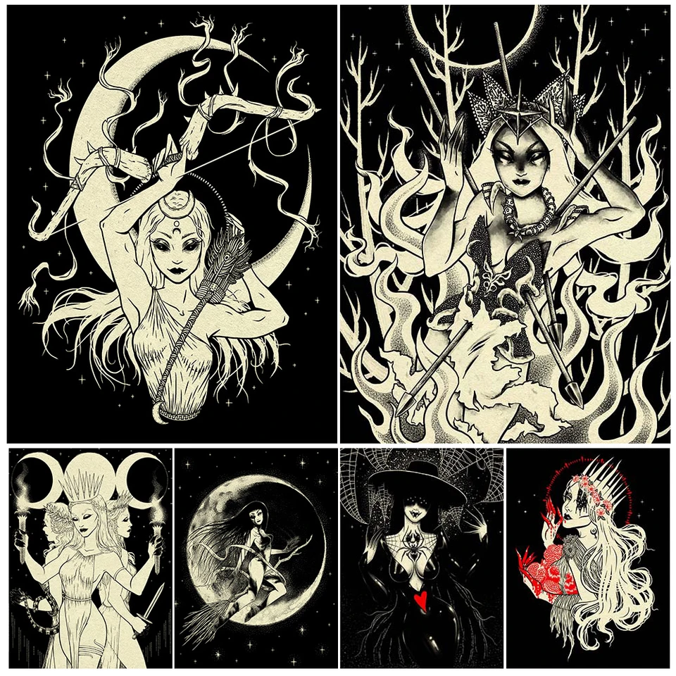 Muž Eater Spider Woman a Persephone Wall Art Canvas Painting Artemis Mytology Wiccan Pagan Gothic Art Plaght Tlač dekorácie