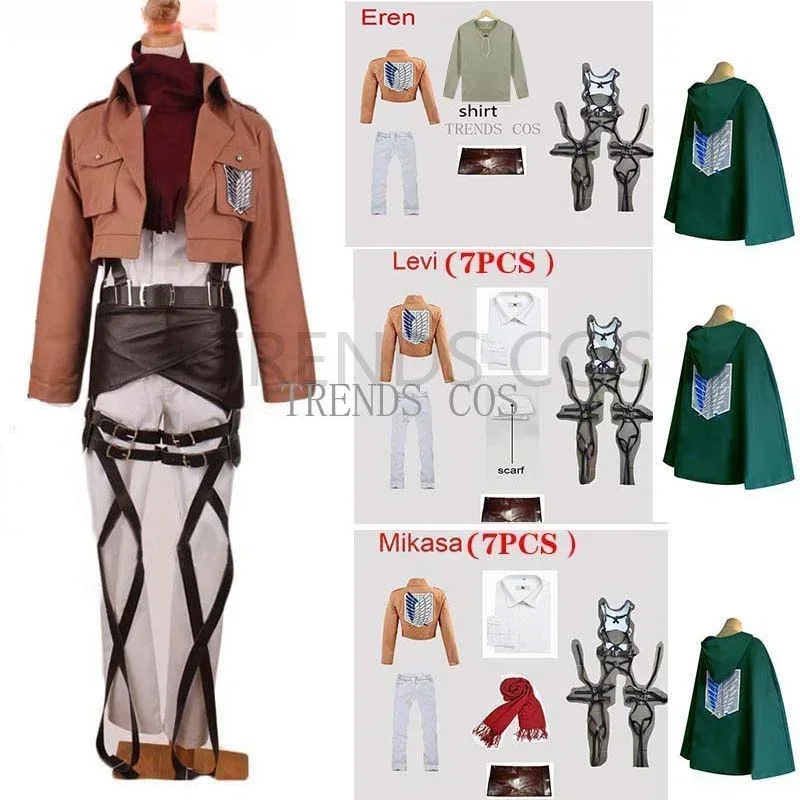 Muž/žena Mikasa Cosplay kostým Eren Jaeger Outfits Levi Ackerman Hange Cosplay kostým s úplnou setou košeľu nohavicu Cape Scarf