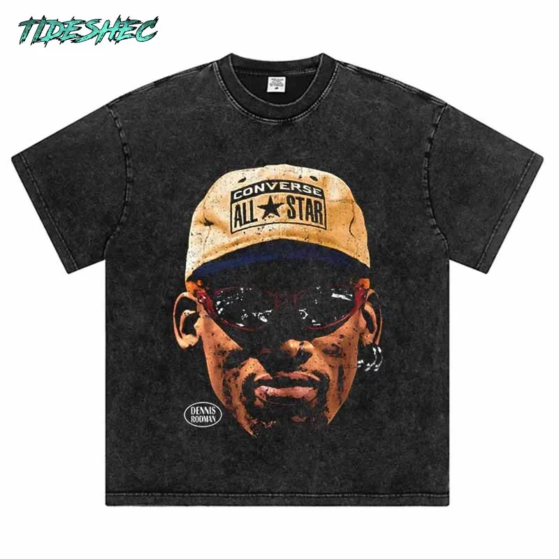 Muži 2024 Dennis Rodman tričko s nadmernou hip hopovou bavlnenou tričko Streetwear vintage harajuku portrét grafické tlačové tričko