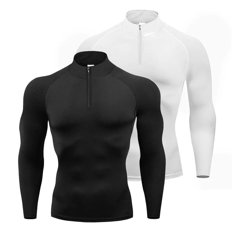 Muži bežiace tričká Kompresia Fitness dlhý rukáv Športové pólové košele Training & Cvičenie Gym Sportswear Quick Dry Rashgard