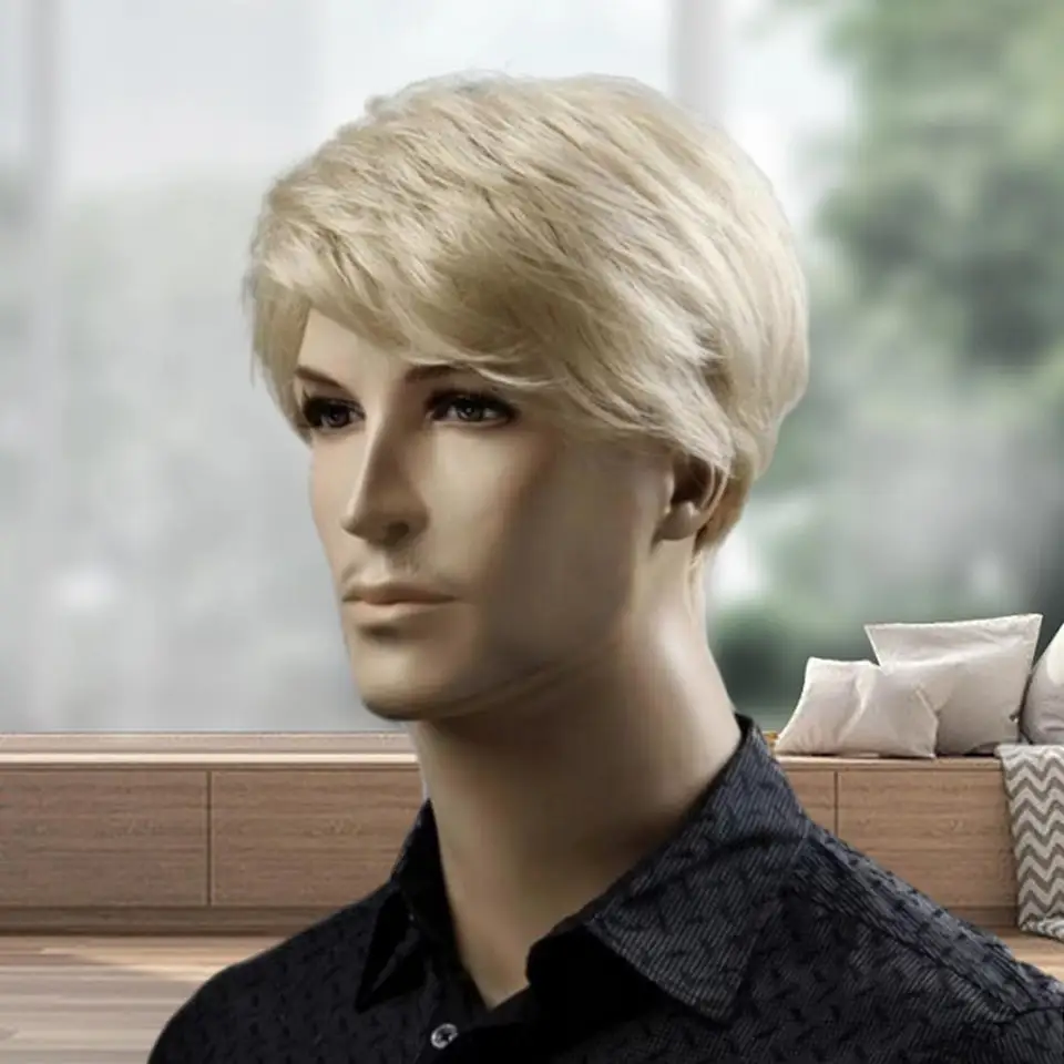 Muži blondínka Parochňa krátka muži parochňa Pekná mužská blondínka syntetické vlasy krátke parochne s bočnou časťou treskov