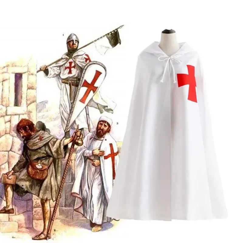 Muži cosplay crusaders Templar rytiersky kostým Stredovekský bojovník vojak Muž čierny biely plášť Robe rímsky ríše Halloween M17