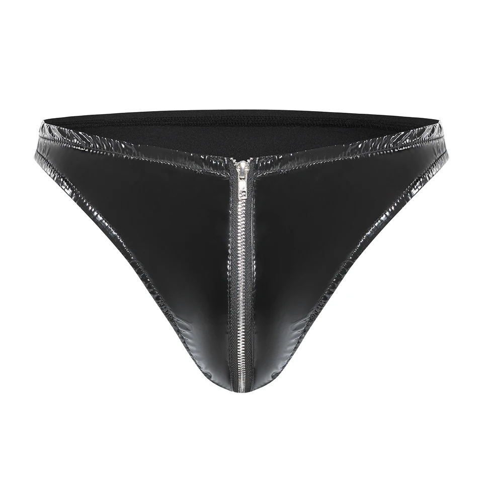 Muži erotické nízko vzostupné kožené spodné prádlo Sexy otvorené rozkrok Krátke nohavice Fetiš boxer