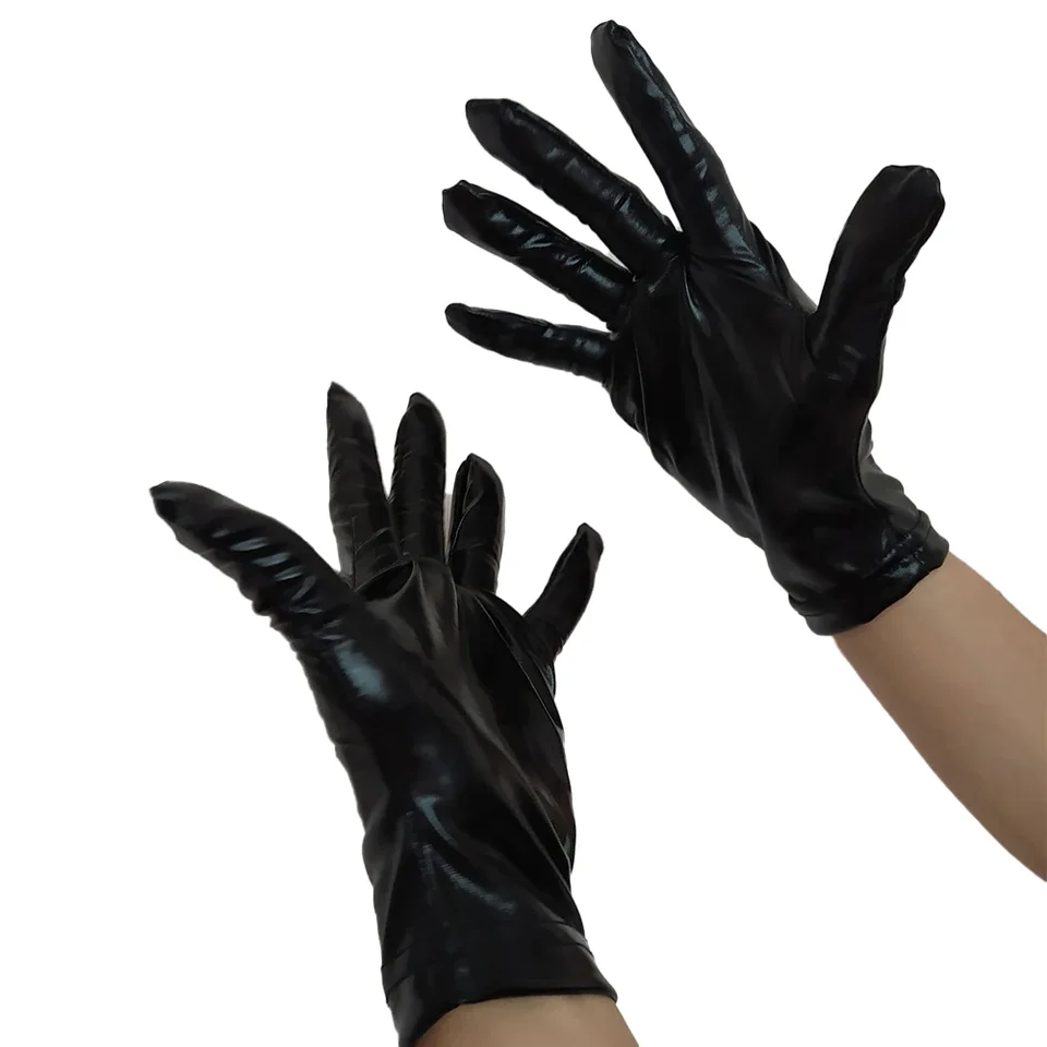 Muži fetišky rukavice klubové oblečenie sexy cosplay lesklé faux kožené rukavice latex patentované kožené plné prsty rukavice nočné klub