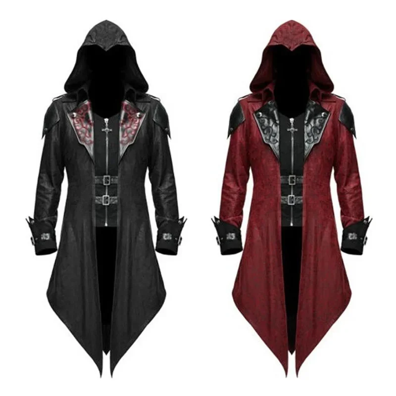Muži gentlman Renaissance s kapucňou kapucňou zimný gotický kabát Stredoveké retro parnépunk bunda Cosplay kostým Halloween kostýmy