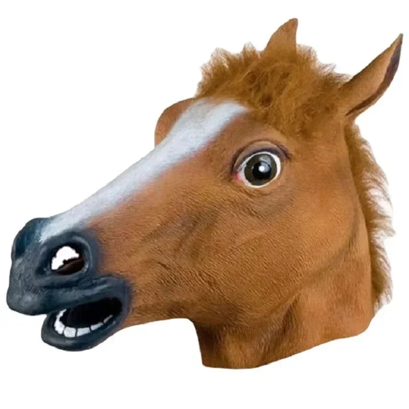 Muži hnedé masky Horse Girl Funny Kôň hlava Maska latexová maska ​​zvierat Novinka Halloween Cosplay kostýmy hlavy pokrývky riasca de latex