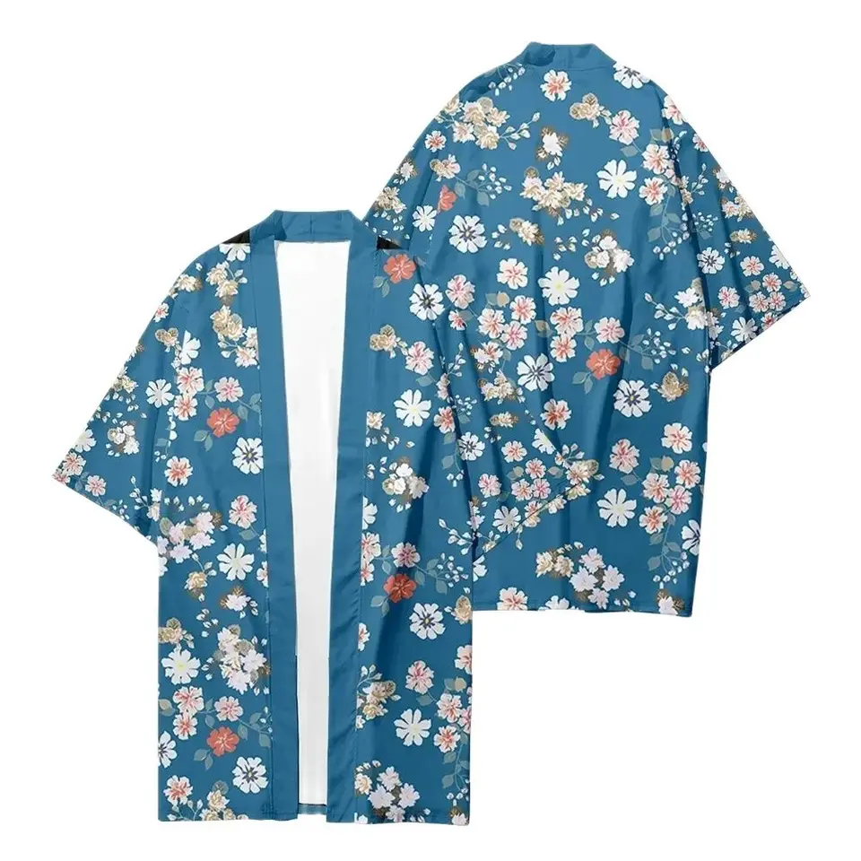 Muži japonskí dlhé kimono Daisy tlačené sveter módne samuraj kimono košeľa štýlové župany Yukata Bunda Bundes Casual Haori
