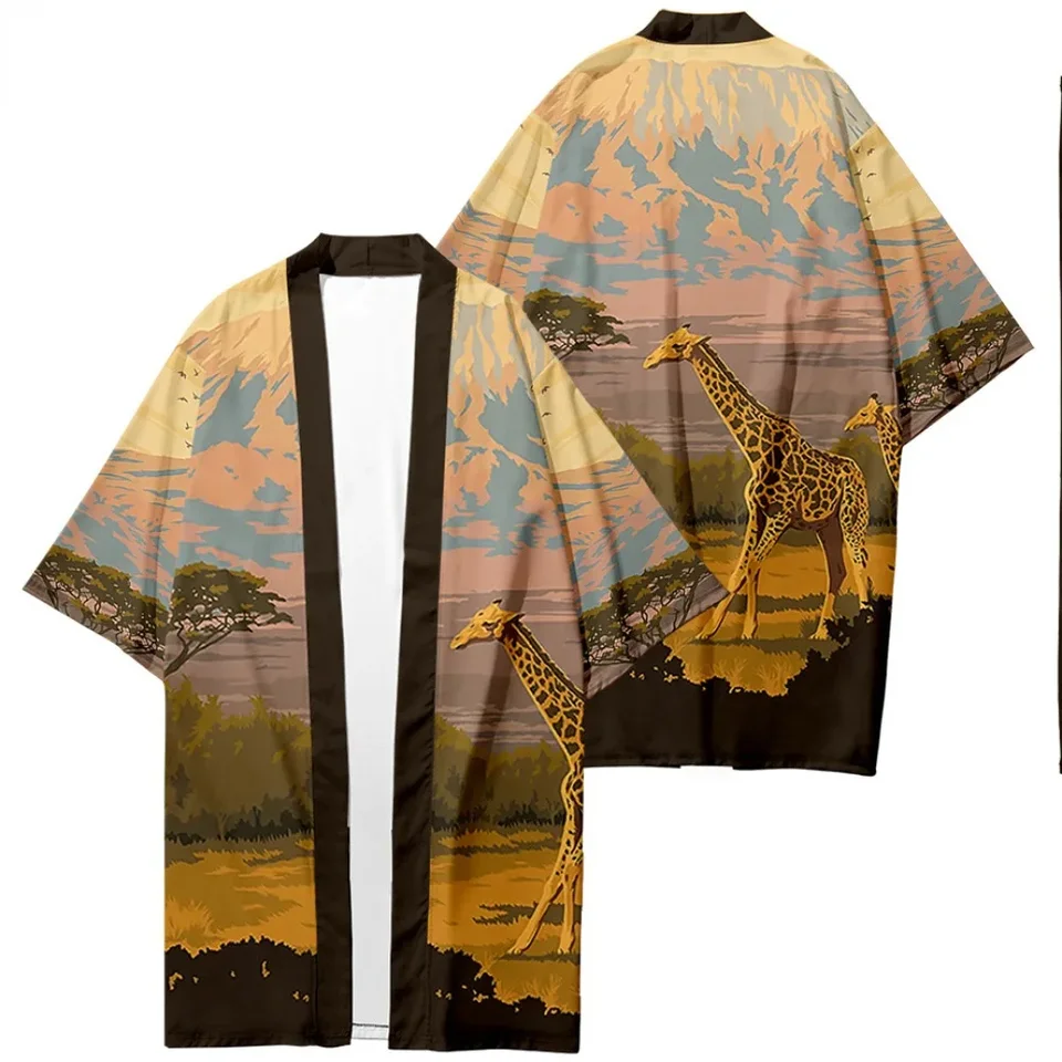 Muži japonskí dlhé kimono zvieracie tlače svetielky ženy Street Samurai Harajuku Štýlový samuraj kimono móda Yukata bunda Yukata