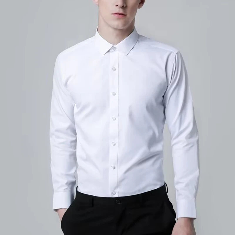 Muži Klasické formálne príležitosti Podnikateľské košele Muž móda čierne biele príležitostné topy Slim Fit Turndown Golier s dlhým rukávom oblečenie