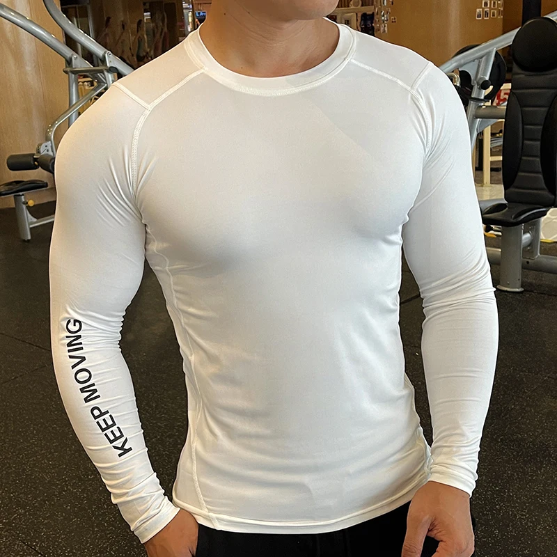 Muži kompresia bežecká tričko Fitness pevné tričko s dlhým rukávom Športové tričko jogging pod základnou vrstvou košele Gym Sportswear rýchlo suchý